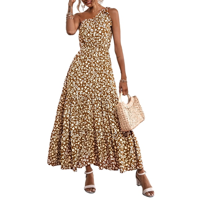 Vestido PRETTYGARDEN Maxi Floral con Nudo y Un Hombro XXL