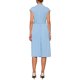 thumbnail image 3 of Vestido plisado de mujer Inspire Chic con cuello simulado, mangas cortas, ceñido a la cintura, estilo A-Line, color azul claro, talla M, 3 of 5