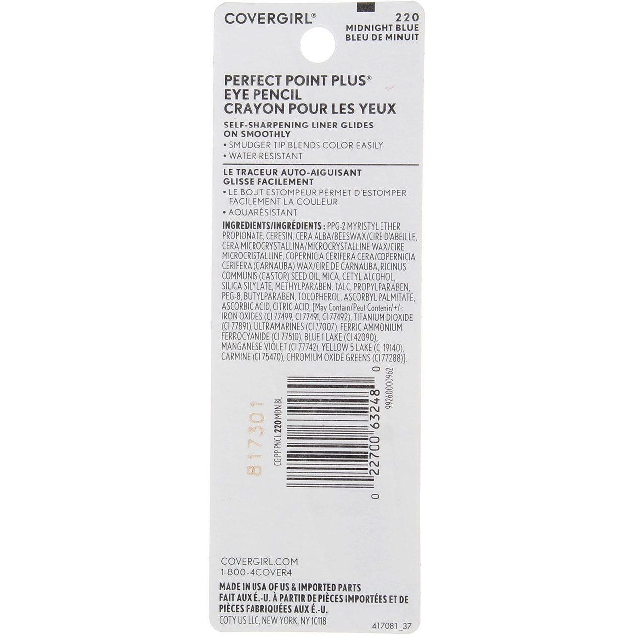 CoverGirl Perfect Point Plus Self Sharpening Eye Pencil, Midnight Blue [220], 0.008 oz (Pack of 4)