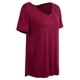 thumbnail image 4 of Nueva camiseta de mujer de moda Color sólido Cuello en V Manga corta Dobladillo redondeado Largo Cas Abanopi Borgoña XX-Large, 4 of 7