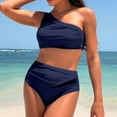 thumbnail image 1 of WILLBEST Traje de Baño con Faja conjuntos de Bikini para Mujer Traje de Baño de Dos Piezas de Un Hombro Cintura Alta Cuello Asimétrico Malla Fruncida con Recorte, 1 of 3