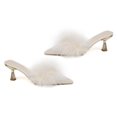 thumbnail image 4 of Woman Pointed Toe Heeled Slipper Fluffy Plush Slip On Low Heels Sandals Backless Slide Sandals, 4 of 8