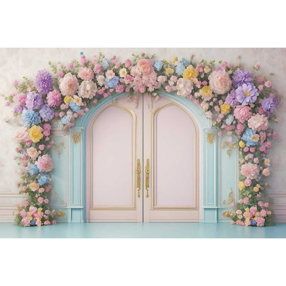 Arch Flowers Birthday Photo Studio Background Door Frame Portrait Photography Backdrop Custom Floral Back Drop