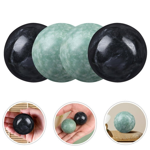 2 Sets Hand Chinese Marble Massage Ball ： Chime Hand Massage Ball Hand Chinese Health The Round Planet Black Baoding Chinese Exercise Baoding Sphere Chinese Hand Crafts Fitness Marble Obsidian