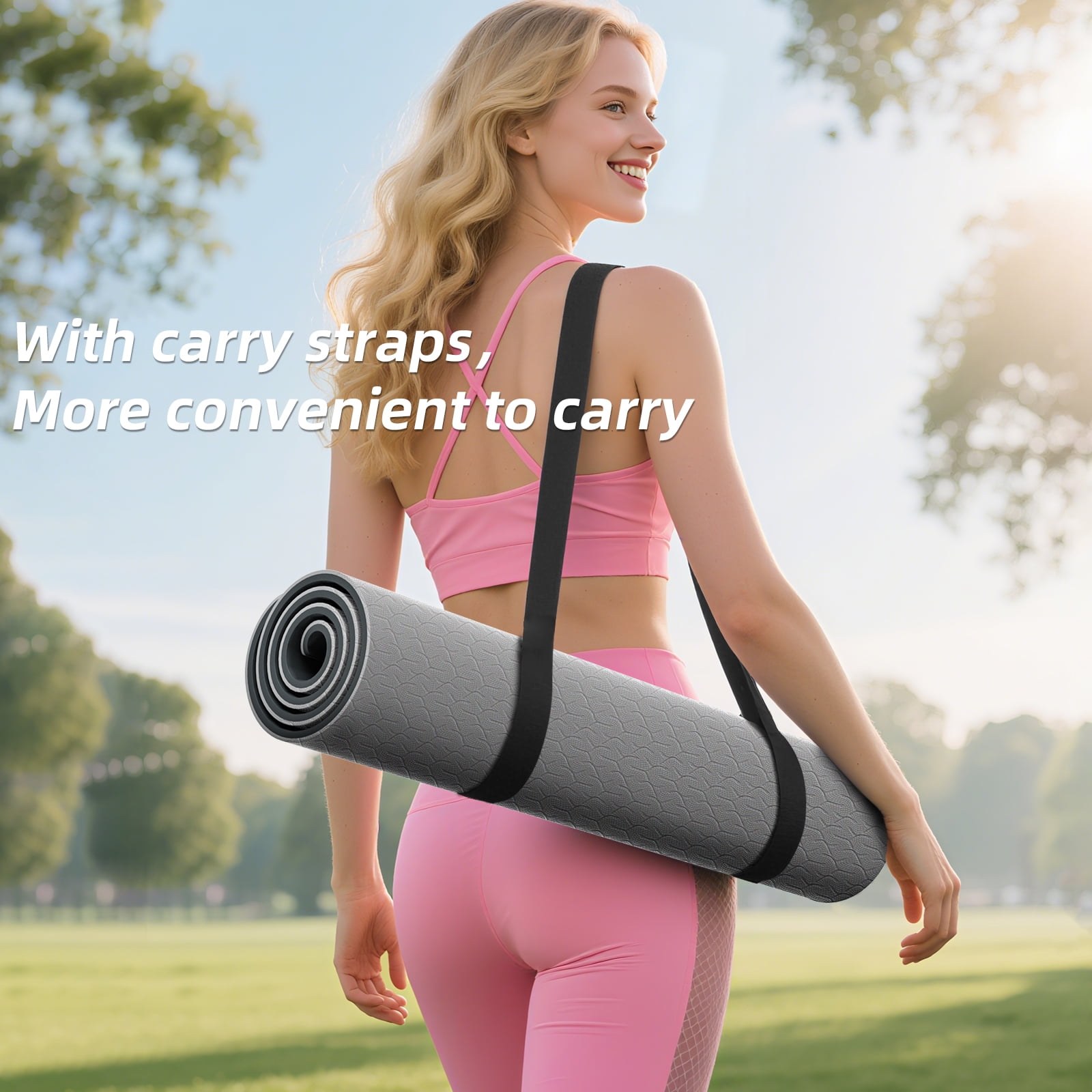 BAIMA Workout Mat Thick 8mm,Roll-up Pilates Mats Wide,Non Slip Matt,Eco Friendly TPE for Home,Gym,office,Floor Exercise,71"x 24"(Lightgrey+Black)