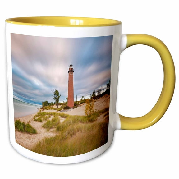 3drose, Little Sable Point Lighthouse Near Mears, Michigan., 11oz Two-tone Yellow Mug