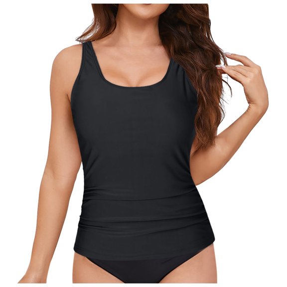 Cathalem Womens Swim Tops Swimwear Top Only Tummy Control Bathing Suit Top No Bottom (Black,S)