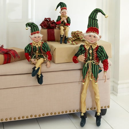 BrylaneHome 24"H Posable Christmas Elf - Red Green Gold