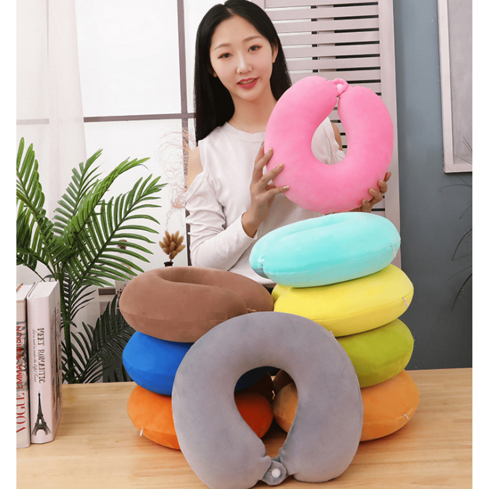 Zdew Convertible Travel Pillow Cute Comfortable washable Neck Pillow For Airplane Travel Office Blue