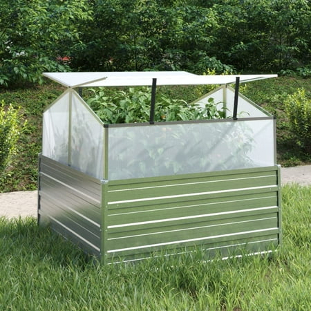 KUNEREN Garden Raised Bed With Greenhouse 39.4 X39.4 X33.5 Silver