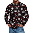 thumbnail image 2 of Men's Casual Style Christmas Print Loose Fit Henley Shirt Long Sleeve Top for Relaxed Comfort, Holiday Themed Casual Wear for Men,Black,L, 2 of 7