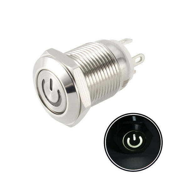 Interruptor de botón metálico momentáneo Uxcell cabeza plana 12mm diámetro de montaje 1NO 3-6V luz LED blanca