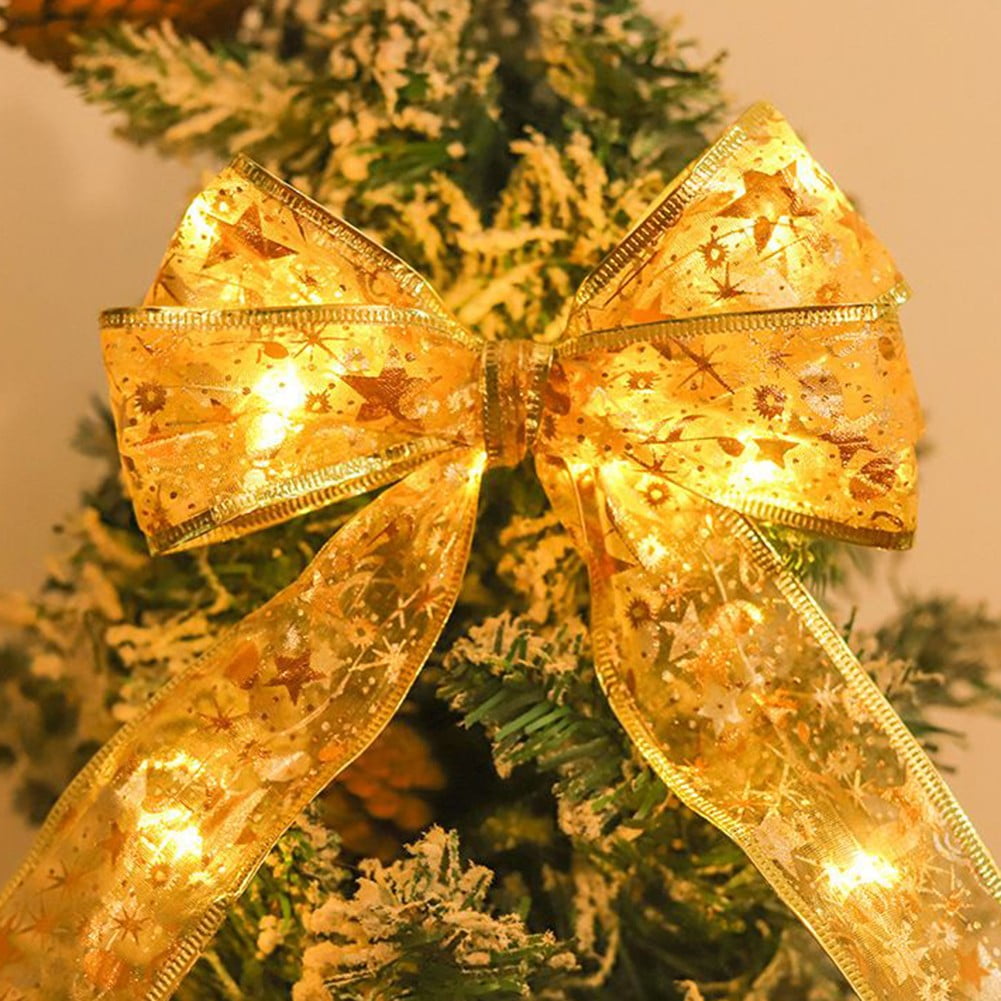 4M LED Ribbon Christmas Tree Topper Lights Xmas Tree Ribbon Bows Party