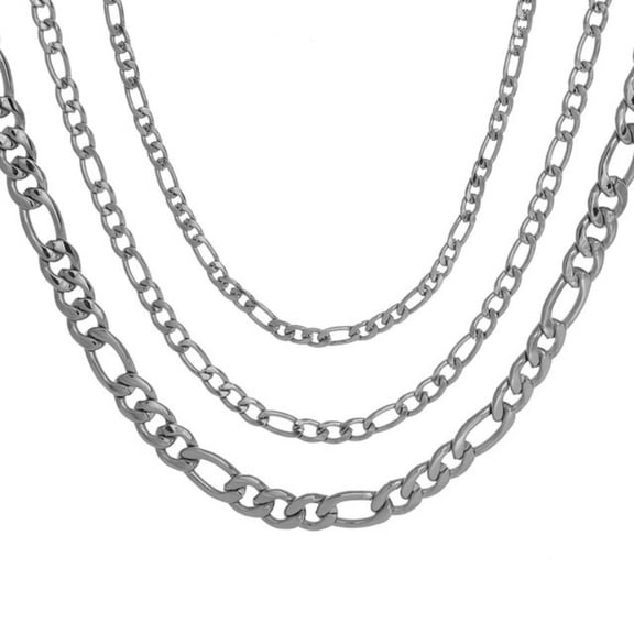 INFINIQUE CREATIONS Stainless Steel Figaro Chain - Bracelet and Silver Necklace for Women and Men, 3mm-7mm, 7'-38', Silver - 1 Pack