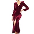 thumbnail image 2 of Pisexur Robe à Manches Longues Col en V Mi-Mollet Mode Femme Robe Décontractée Unie Col en V Manches Mi-Mollet Bouton Robe Femme, 2 of 8