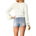 thumbnail image 3 of INSPIRE CHIC Women's Tops Bell Sleeves Boho Lace Eyelet Smocked Waist Peasant Blouse XS White, 3 of 7