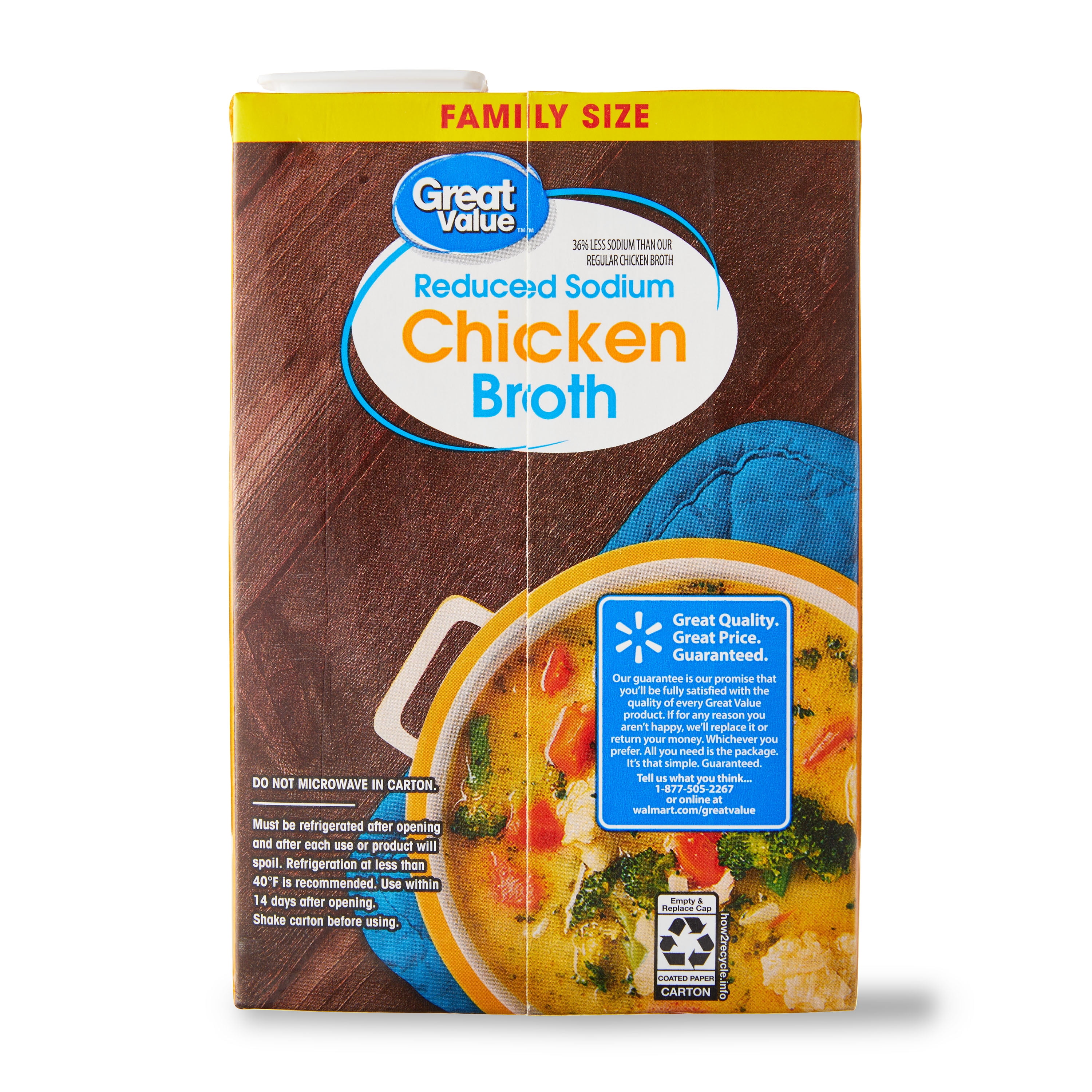 Great Value Family Size Reduced Sodium Gluten-Free Chicken Broth, 48 oz Carton, Shelf-Stable