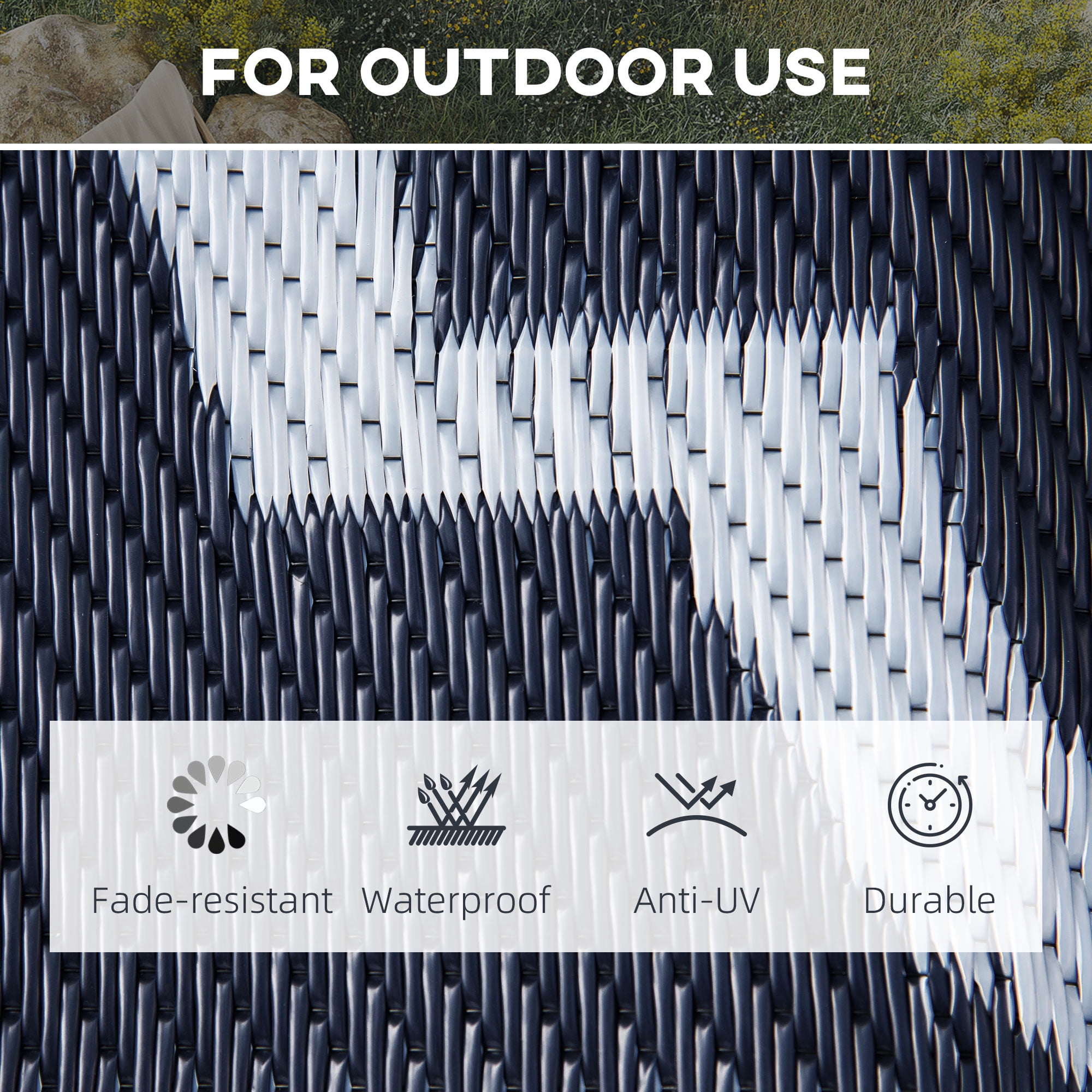 Outsunny Outdoor Rug, 9' x 18' Plastic Rug, Blue & White