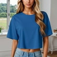 thumbnail image 2 of Bibifish Cropped T-Shirts For Women Short Sleeve Drop Shoulder Pullover Tops Solid Color Crewneck Oversized Casual Summer Outfits, 2 of 6