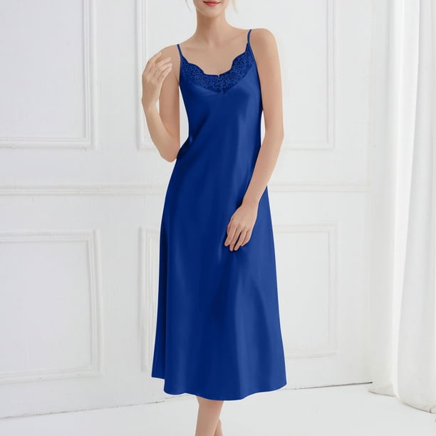 HongQid Nightgown for Women Loose Sleepwear Pajama Dress Soft Nightshirt Sleeveless Nightdress Chemise