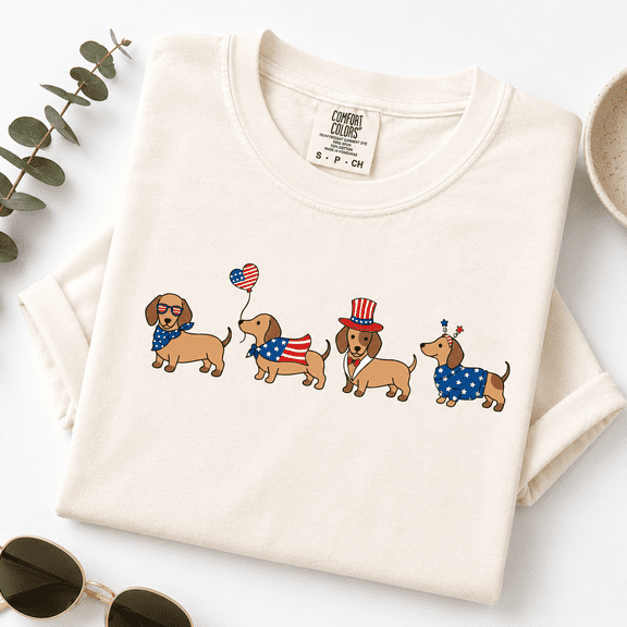 4th of July Dachshund Comfort Colors Shirt, Cute Weiner Dog Parade Tee, Patriotic USA Dog Mom Gift, BBQ Cookout Family, Unisex