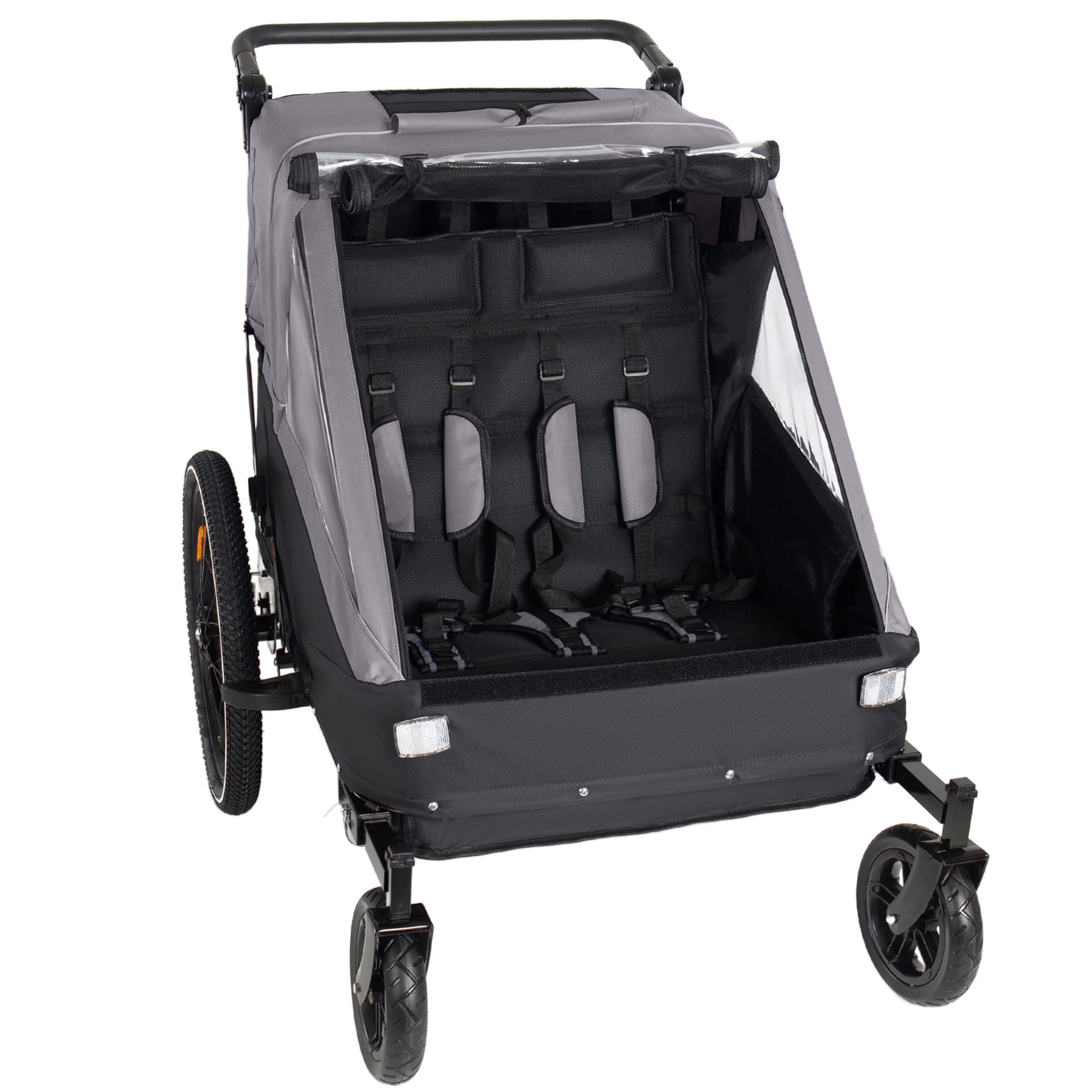 Noble House 2-in-1 Kids Bike Trailer & Jogging Stroller for 1 to 2 Children, Foldable Compact Storage Bags, Gray