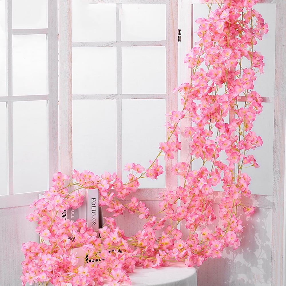 Artificial Silk Cherry Blossom Flower Hanging Vine Garlands Home Wedding Decor 