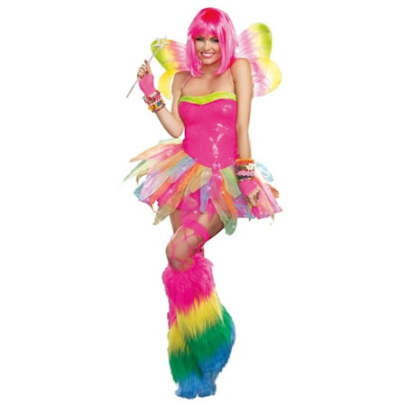 Pink and Green Rainbow Fairly Women Adult Halloween Costume -