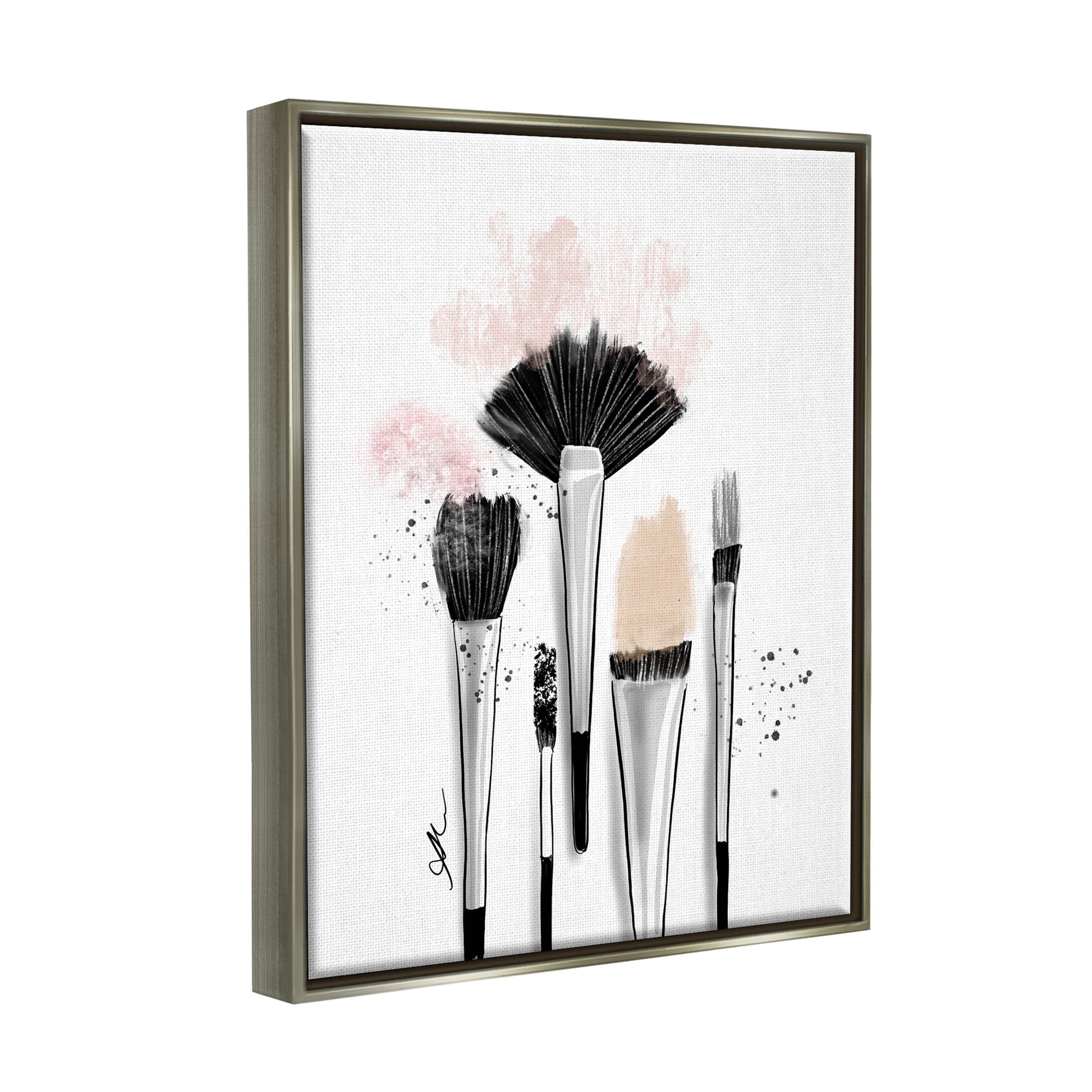 Stupell Industries Makeup Brushes Glam Tools Graphic Art Luster Gray Floating Framed Canvas Print Wall Art, Design by Alison Petrie