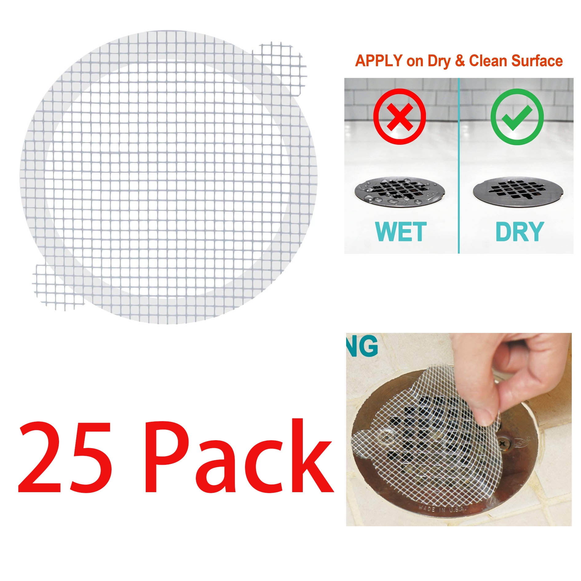 25 Pack Disposable Shower Drain Hair Catcher for Showers & Bathtubs Mesh  Sticker