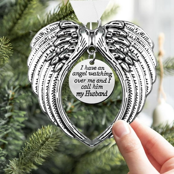 Christmas Memorial Hanging Ornament Angel Wings, Memory Gifts Pendant I Have a Angel Watching Over Me I Call Him My Husband Xmas Tree Hanging Sympathy Gift for Loss of Loved One in Heaven