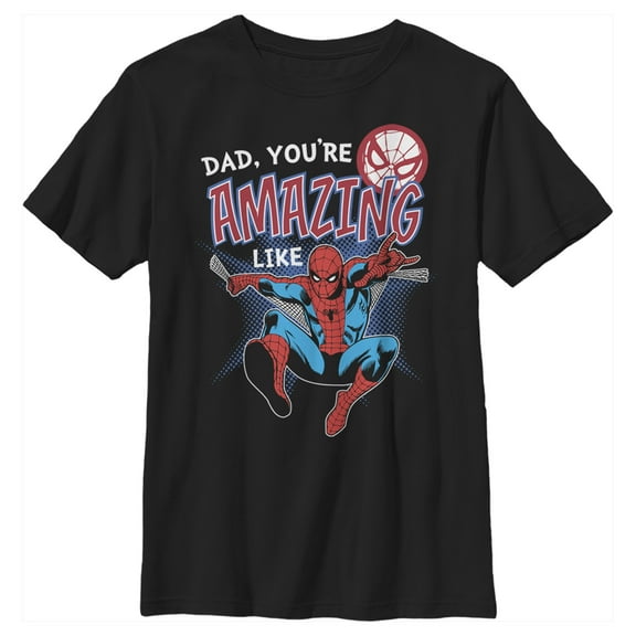 Boy's Marvel Webbed Spider-Man Amazing Dad  Graphic Tee Black Large