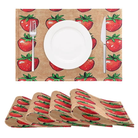 Brown Strawberry Print Reversible Placemat Non Slip Coffee Mat 18x12 Inch for Dining, Kitchen, Coffee
