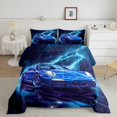 thumbnail image 2 of Erosebridal Blue Racing Car Bedding Twin Comforter Set,Abstract Lightning Down Comforter,Lightweight Reversible Bedding Sets Twin with Comforter,Extreme Sports Decor,3pcs, 2 of 8