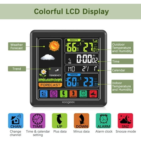 

Weather Stations Wireless Indoor Outdoor Thermometer Color LCD Display Digital Weather Hygrometer with Alarm Clock Forecast Station with Adjustable Backlight