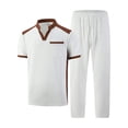 thumbnail image 5 of Xcmzpl Men's Walking Suits 2 Piece Short Sleeve T-Shirts Long Pants Waffle Knit Sweat Suits Tops Pants Sets Color Block Outfits with Pocket S-3XL, 5 of 6
