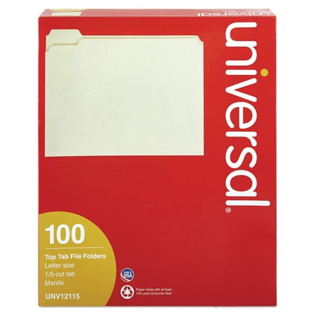 Universal File Folders, 1/5 Cut Assorted, One-Ply Top Tab, Letter, Manila, 100/Box -UNV12115