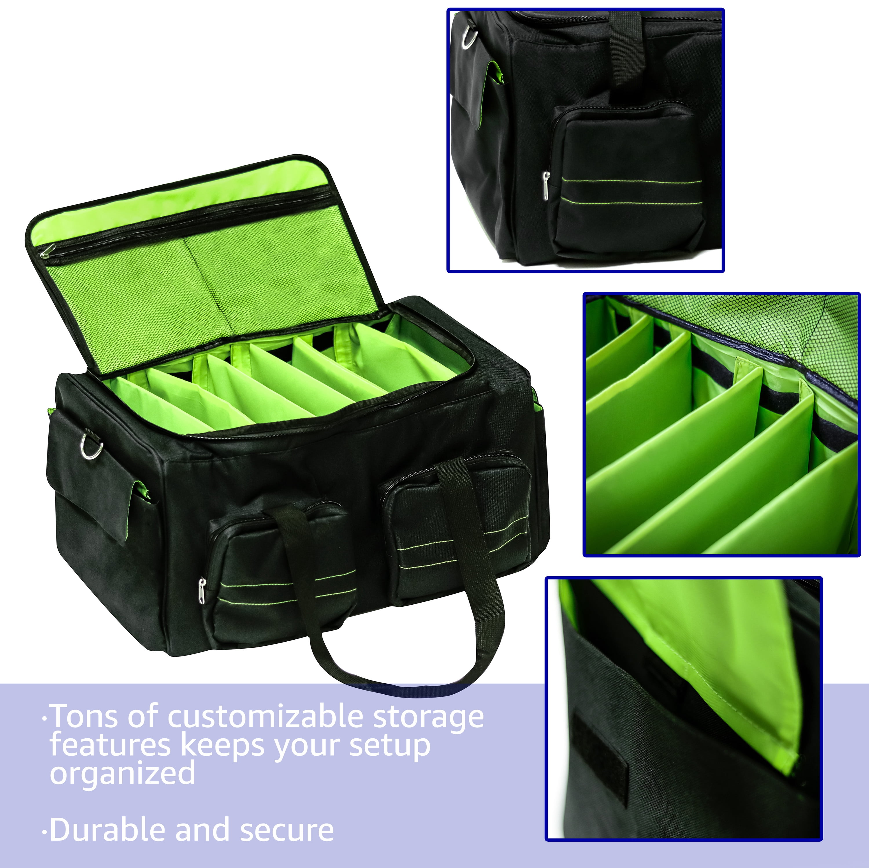 Travel Storage DJ Gig Bag Bag with 8 Removable Dividers, Padded Shoulder Strap & 6 Storage Pockets