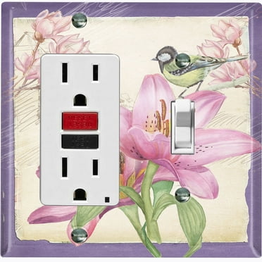 Metal Light Switch Plate Cover Antique Floral Hummingbird Home Sketch Purple FLW101