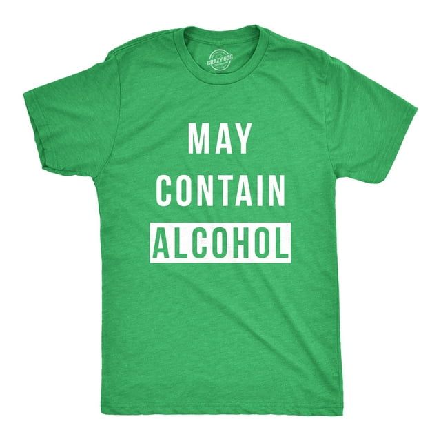 T-shirts Amusants pour Hommes « May Contain Alcohol » Hilarants, Nouveauté, Cool (Vert Chiné) - L