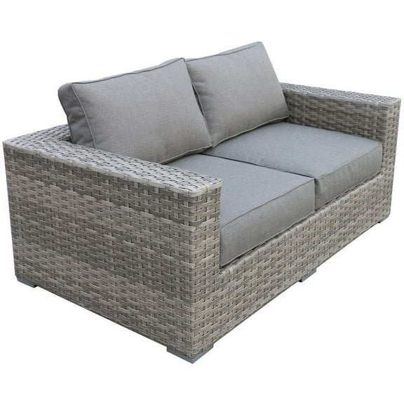 Bali Silver/Gray Two-Tone Wicker Loveseat in Charcoal Gray Cushion