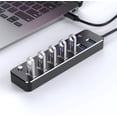 thumbnail image 3 of Concentrador divisor USB, concentrador de datos USB 3.0 de aluminio con interruptores de encendido y apagado individuales y luces LED para computadora portátil, PC (4 pies/120 cm) (7 puertos), 3 of 5