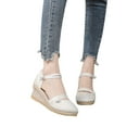 thumbnail image 6 of hopeusnice Women's Espadrille Wedge Sandals Summer Ankle Strap Wedge Heel Shoes Comfortable Breathable Beach Wedge Shoes White 41, 6 of 8