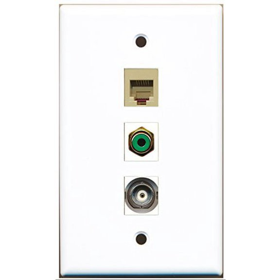 RiteAV - 1 Port RCA Green and 1 Port Phone RJ11 RJ12 Beige and 1 Port BNC Wall Plate