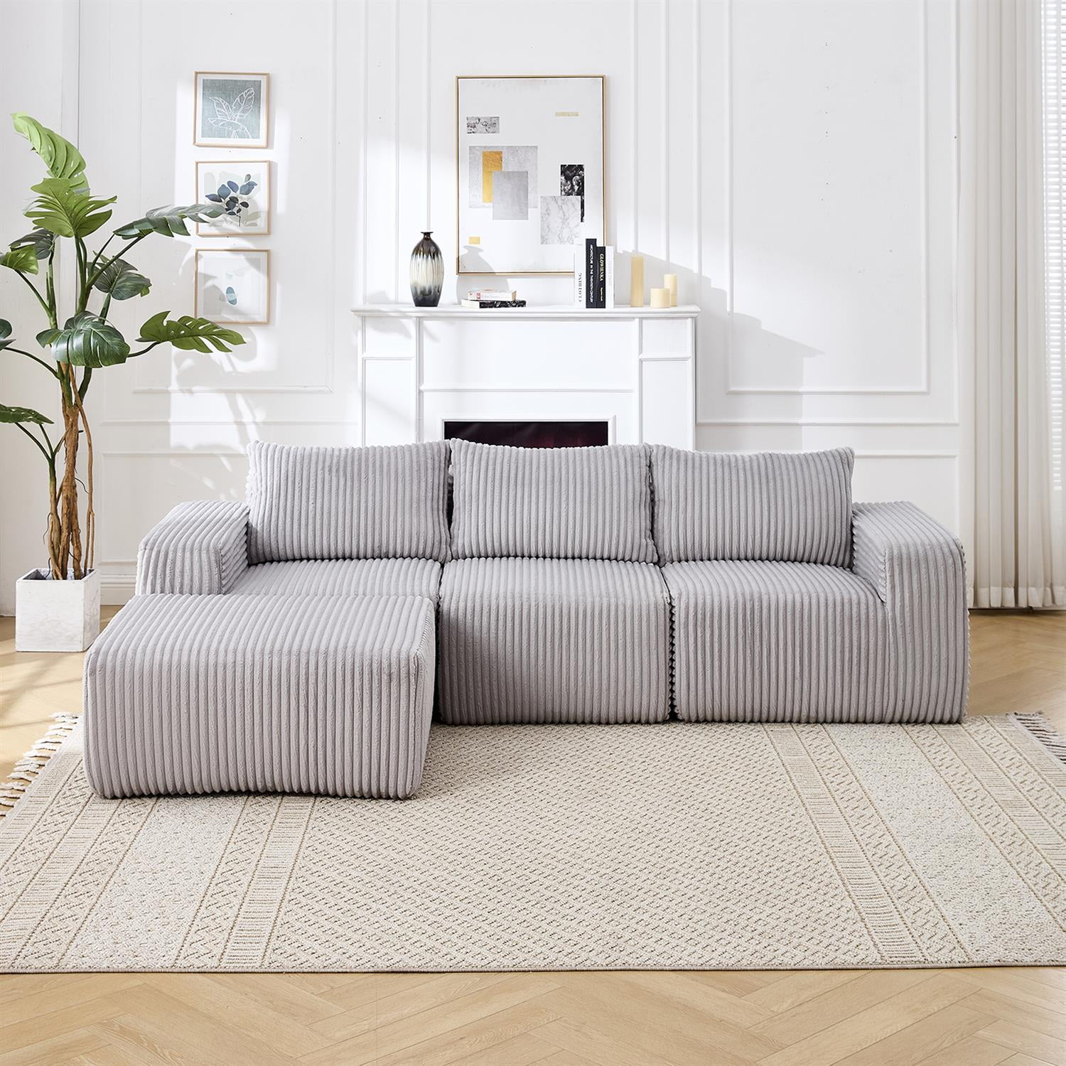 Demi Bonn 125" Modern Modular Sectional Sofa, L-Shaped Upholstered Cloud Couch with Deep Seats & Right Facing Chaise for Living Room, Light Gray