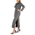 thumbnail image 3 of 24/7 Comfort Apparel Women's Plus Size Long Sleeve Side Slit Fitted Black Maxi Dress, 3 of 3