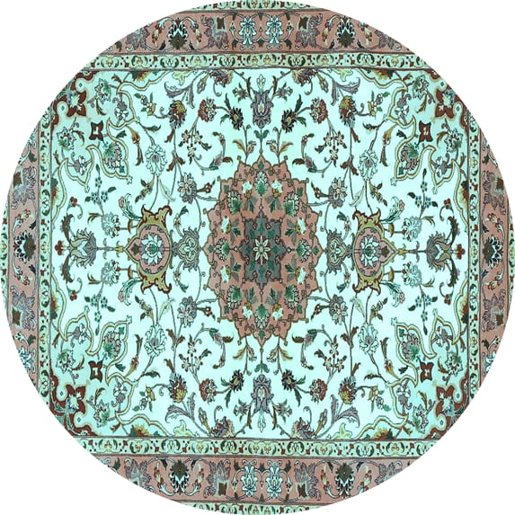 Ahgly Company Indoor Round Medallion Light Blue Traditional Area Rugs, 7' Round