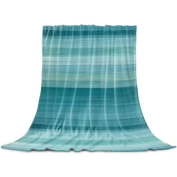 Teal Turquoise Aqua Ombre Flannel Blanket for Bed, Contemporary Abstract Lines Soft Cozy Warm Couch Throw Blanket, Lightweight Fluffy Plush Bedding Blankets for Sofa Decor All Season 50"x60"