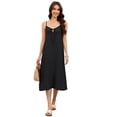 thumbnail image 4 of Fiophy 100% Linen Dress V Neck Tie Front Sleeveless Spaghetti Strap Summer Casual Midi Summer Beach Dresses,Black, L, 4 of 8