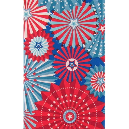 

Patriotic Red White and Blue Starbursts Vinyl Flannel Back Tablecloth (52 x 52 Square)
